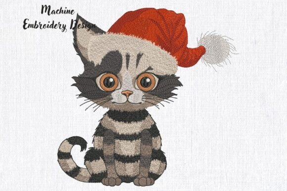 Christmas Cute Striped Cat in Santa Hat