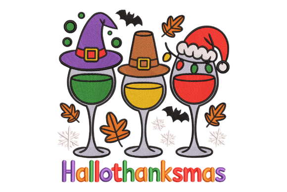 Christmas Wine Glasses Embroidery Design