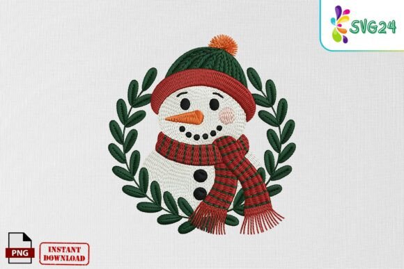 Cute Christmas Snowman Embroidery PNG
