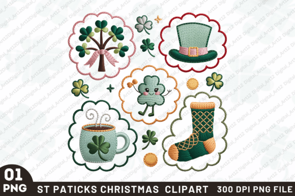 St. Patrick Christmas Embroidery Clipart